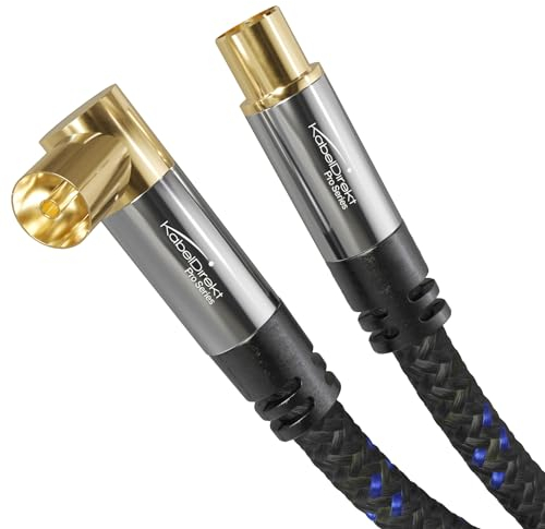 KabelDirekt – 4K Antennenkabel Nylon, TV Kabel 90° gewinkelt/gerade – 10m – In Deutschland entwickelt, bruchfester Nylon-Mantel (Winkel-Buchse/gerader Stecker, digital/analog, DVB-C/T/S)