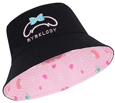 Roffatide Anime Melody Cinnamoroll Eimer Hut für Jungen Mädchen Kuromi Baumwolle drucken Angeln Hut faltbar Sonnenhut