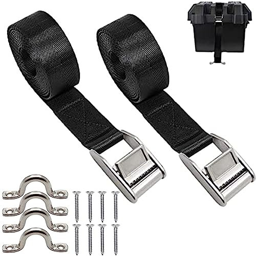 condinggen Battery Tie Down Straps Kit with Stainless Steel Cam Buckle,Stainless Steel Bracket Screws Cooler Tie Down Kit for Boats
