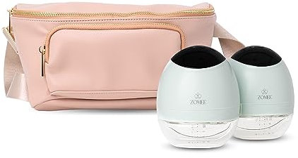 Zomee Fit Wearable Breast Pump, Hands Free, Portable,Discrete Electric Double Breast Pump - Holds 5 oz - Wireless 2+ Hours Battery Leak Proof Anti Backflow -Fanny Pack with Diaper Chaning Pad (Tan)