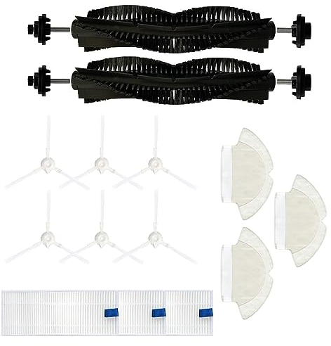 HMHAMA Pièces de rechange compatibles avec aspirateur robot Tefal Rowenta X-Plorer Serie 75 RG7687 RR7684WH, 2 brosses principales, 6 brosses latérales, 3 filtres, 3 tampons de serpillère