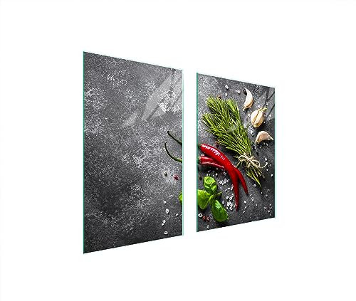 TMK ArtDeko Herdabdeckplatte 2 Teilig 35x52 + 30x52 cm - Spritzschutz Herdabdeckung – Herdschutz aus Sicherheitsglas – Robust, Hygienisch & Rutschfest– Schutz für Induktion, Ceran, Gas & Elektro