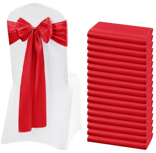 Teruntrue 50 Stück Rot Satin Stuhlschärpen Stuhl Dekorative Schleife Entworfene Stuhlhussen Stuhlschärpen für Hochzeitsempfang Party Hotel Zuhause Küche Dekoration (Rot)