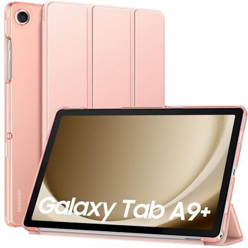 MoKo Custodia per Galaxy Tab A9+/A9 Plus 11 Pollici 2023, Cover Protettiva Sottile con Supporto e Retro Rigido Traslucido in PC per Tab A9 Plus SM-X210/X216/X218, Auto Sveglia/Sonno, Oro Rosa