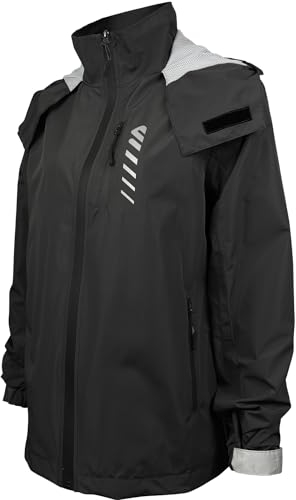 Lo.gas Regenjacke Damen Wasserdicht Leichte Fahrradjacke wanderjacke Winddicht Laufjacken Mit Kapuze Funktionsjacke Windbreaker Mit Taschen Schwarz XL