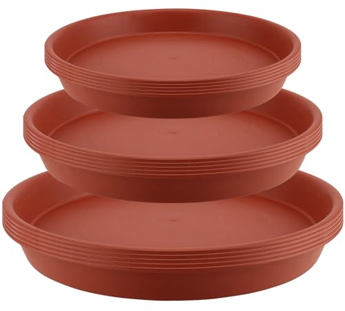 MAHIONG 15 PCS Red Plastic Plant Saucer, 16cm/17cm/24cm Round Flower Pot Drip Tray for Indoor Outdoor Planter