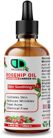 Rosehip Oil for Face Organic Cold Pressed 100% Pure Natural, Hydrating, Nourishing & Moisturising Rosehip Seed Oil for Skin, Hair, Nails, and Body Oil