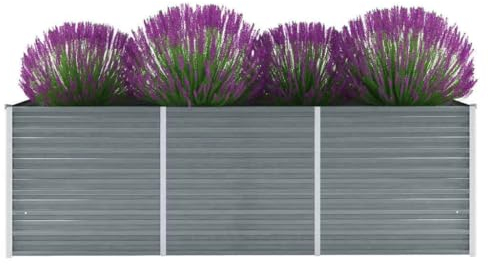 KOIECETA Hochbeet Pflanzkübel Blumenkasten Garten Pflanzkasten Terrassen Gemüsebeet Gartenbeet Pflanzbeet Verzinkter Stahl 240x80x77 cm Grau