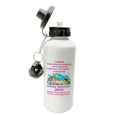 t-shirteria - Borraccia Personalizzata Maestra - Idea Regalo Fine Scuola - Tappo Ermetico Antigoccia e Stampa Anti-scolorimento - Alluminio, Lavabile in Lavastoviglie - 500ml (Semi di Speranza)