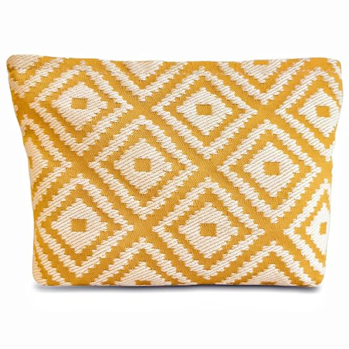 STARDW Kosmetiktasche mit Blumenmuster, Make-up-Tasche für Damen und Mädchen, Reise-Make-up-Tasche, großes Fassungsvermögen, Make-up-Tasche, Make-up-Tasche, Reißverschlusstasche, Stickerei, Gelb