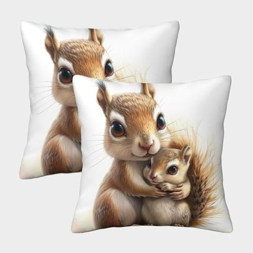 LYJSMDAAA 2er Set Eichhörnchen Wurfkissenbezug Quadrat 3D Gedruckt Dekorative Kissenhülle Einfache Druck Sofa Kissenbezug Für Zuhause, Schlafzimmer, Sofa, Dekoration, Geschenk 45x45cm