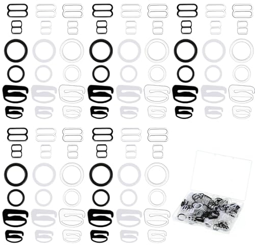 252 Stück BH Haken Verschluss BH Ringe 12mm und 8mm BH Träger Ringe Versteller Dessous Hakenverschluss Schieber BH -Zubehör für Unterwäsche, Bikini, Leibchen, Kleid (Schwarz, Weiß, Transparente)