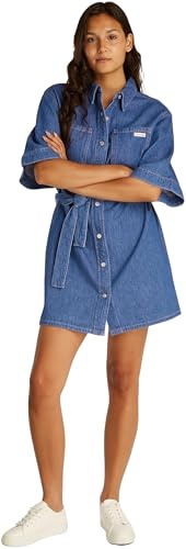 Calvin Klein Damen Hemdkleid Linen Boxy Belted Denim