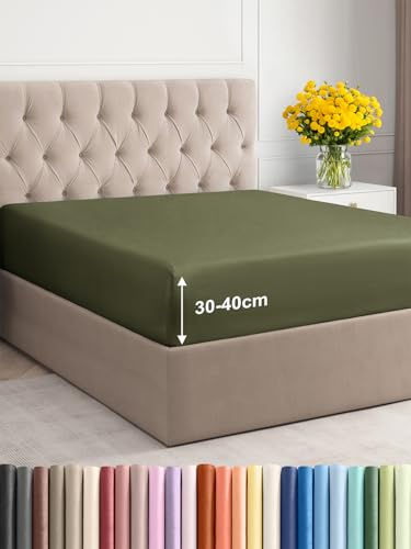 Spannbettlaken 100x200cm Salbei Grün - Extra Tiefes Spannbetttuch für Matratzen & Boxspringbett bis 40cm (16) Höhe - Mikrofaser - Weiche Gebürstete - Knitterfrei, Schrumpf- & Farbbeständig - Oeko-TEX