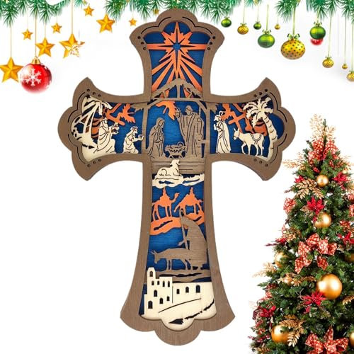 Weihnachtskrippe aus, geschnitzt, Weihnachtskrippe, rustikale Krippe, 22,6 x 16,1 x 2,2 cm, für Bauernhaus, Esszimmer