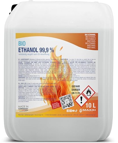 Maxxi Clean I 10 Liter Kanister Bioethanol für Tischkamine I geruchsneutral und rußfrei bei Indoor,- und Outdoor Ethanol-Kaminen I geeignet für Raum,- und Gartenfeuer mit Alkohol-Kamin