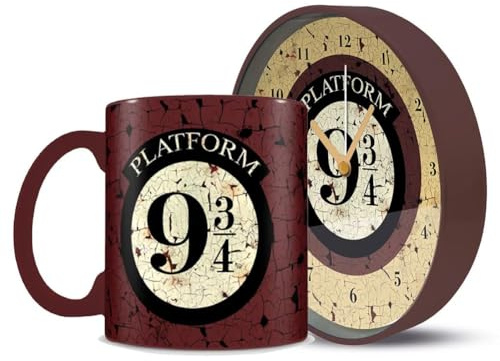 Pyramid Harry Potter Platform 9 3/4 Mug and Desk Clock Morning Set, Brown