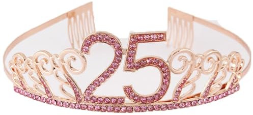 CHUYIX Geburtstag Krone Roségold-25 Zahlen Happy Birthday Krone mit Kamm Strass Kristall Krone Haarreif mit Zahl Geburtstag Tiara Geburtstag Crown für Geburtstag Party Favor Supplies Tortenkrone(64#)