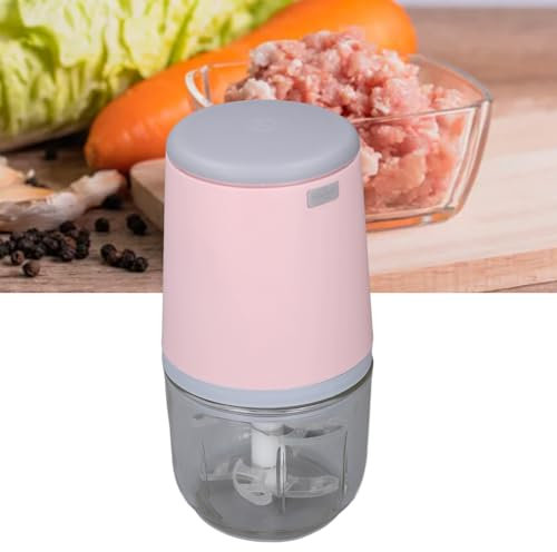 300ML Mini Procesador de Alimentos, Pica Alimentos Eléctrico sin Cable para Verduras Frutas Carne, Preparador de Comida para Bebé Incluye Cuchilla, Recipiente y Cable de Carga (Rosa)
