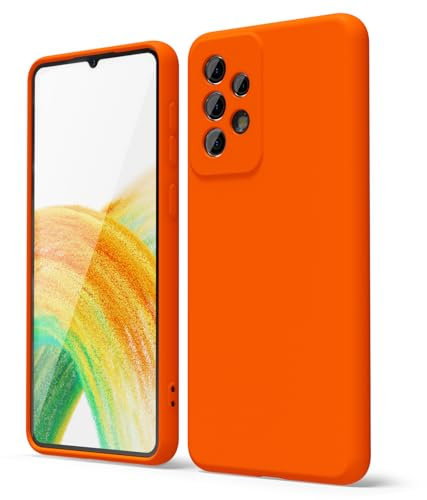 oakxco Coque Silicone pour Samsung Galaxy A33 5G, Étui Ultra Fine Souple Gel Caoutchouc Anti-Chocs Housse Toucher Soyeux, Slim Esthétique Protection Cover, Orange Fluo