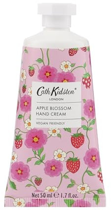 Cath Kidston Hand Cream 50ml, Shea Butter and Vitamin E, Soft Hand Moisturiser, Apple Blossom and Elderflower Fragrance, Pocket and Travel Size, Vegan and Cruelty Free, Beauty Gift For Her