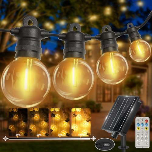lP68 LED Lichterkette Außen, G40 Gluhbirnen ABS Kunststoff Lichterkette Außen Solar Wasserdicht fur Romantisch Garten Balkon (Solar 15M 25 Birnen)