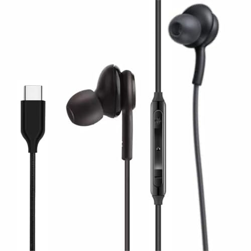 Qtresi 2025 New in-Ear Earbuds Stereo Headphones for Samsung Galaxy Z Fold6 S25 S24 S23 S22 S21 S20 Note 10 10+ - Designed with Microphone and Volume Remote Type-C Connector-Black