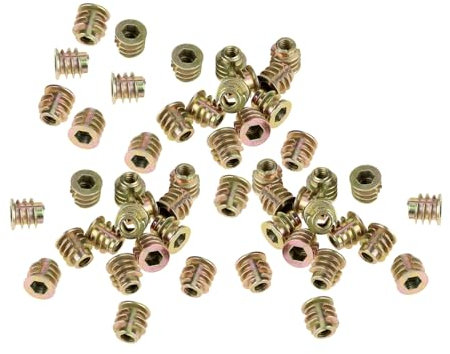 50 Pcs Threaded Inserts for Wood,M4*8mm Insert Sets Hex Drive Head Nuts Screw Metal Nut Woods with Bolts Flat-Head Plating Zinc Connector Embedded Bolt Fastener,for Woodworking Durable Easy Equipment