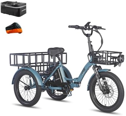 Fafrees F20 Mate Elektro-Dreirad | Klappbar, 48V Akku, 65Nm Motor | 20×3.0 Allwetterreifen, 180kg Lastenfähigkeit, Senioren-E-Bike (18Ah - mit Frontrahmen + großem Heckrahmen, Blauer Stil 2)