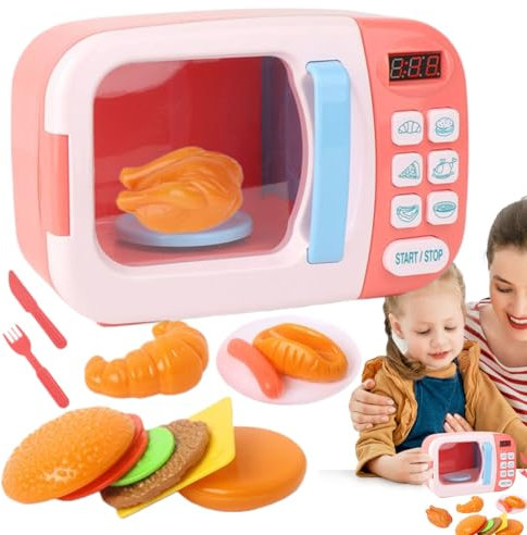 Amesor Microondas de Juguete - Juguete de Cocina con Luces y Sonido,Microondas con Temporizador Realista para Juego De rol para Niños, Niñas Y Bebé De Preescolar En Hogar,