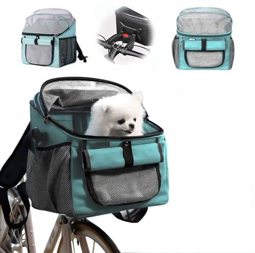 Hundekorb Fahrrad Vorne 5kg, Fahrradkörbe für Hunde und Katzen, Faltbarer Hundefahrradkorb, Hunderucksack und Fahrradtasche für Haustiere Camping (Blau)