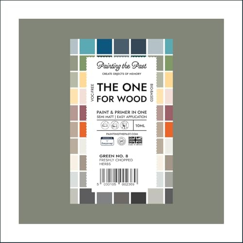 The One for Wood Paint & Primer 10ml (Sample) Green No. 8 Freshly Chopped Herbs | Semi Matt Finish, Bio-Based & VOC-Free Formula for Wooden Furniture & Surfaces | Durable & Easy Indoor Home Decorating
