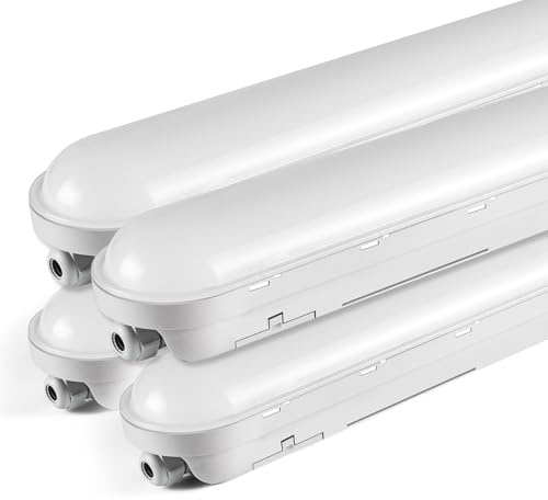 TONFFI 4 Stück Feuchtraumleuchte LED 150CM, 4000K Neutralweiß Feuchtraumlampe Komplett, IP65 Verknüpfbar Kellerlampe für Garage Werkstatt Büro