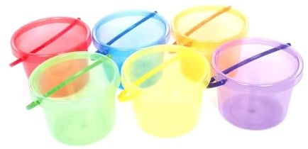Transparente Eimer – 6er Set Mini Plastik-Strandeimer für Sand, Outdoor Park und Sandkasten Spiel, Fördert Koordination und Fähigkeiten