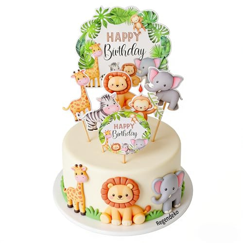 Regendeko 7-teilig Tortendeko Dschungel Tiere, Löwe Cake Topper für Safari Mottoparty, Kindergeburtstag Tortenstecker Waldtiere Set - Nicht Essbar, Kein Spielzeug (7pcs)