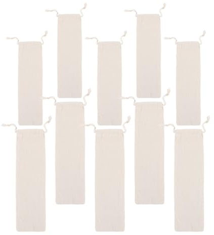 UKCOCO Lot de 10 Sacs À Couverts À Cordon Pochettes De Rangement en Paille Réutilisables pour Pailles Et Baguettes Étuis Lavables pour École Pique- Camping Restaurant