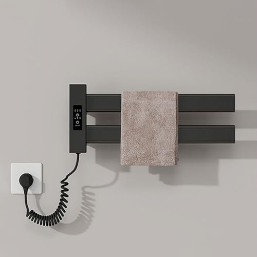 HRSMTY Toallero Electrico de Pared 450x180mm Radiador Electrico Bajo Consumo 50W Toallero de Paneles Radiador Calefactor para Baño con 2 Barras de Aluminio IP45 Temporizador Temperatura Ajustable
