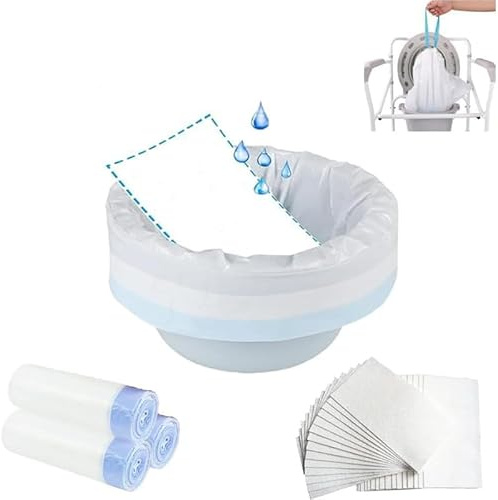 60 Stück Einweg Toilettenbeutel mit Saugpads, Sofortaufnahme bis 1000 ml, Auslaufsicher für Nachtstuhl, Mobile & Camping Toiletten, Hygienische Entsorgung