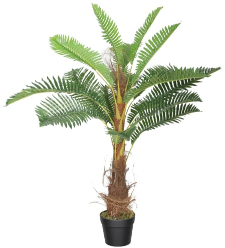 HOMCOM Plante Artificielle Palmier 100 cm 21 Grandes Feuilles Pot Inclus | Grand Réalisme