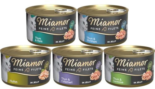 Miamor Feine Filets in Jelly | 12 x 185g Mixpaket | Katzenfutter nass | Huhn & Thunfisch