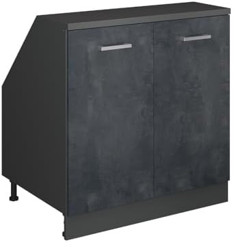 Vicco Küchenschrank für Dachschrägen R-Line, Schwarz Beton, 80 cm mit 2 Türen, Schrankkorpus 60 cm Tiefe, zur freien Kombination innerhalb modularer Küchensysteme