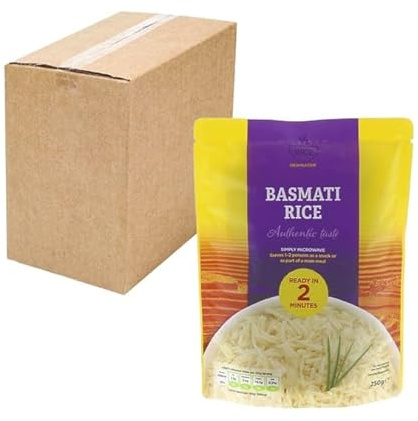 Premium Authentic Basmati Microwave Rice Pouches (250g, Pack of 12) - Total 3kg Bulk Box - Ready in 2 Minutes - Fluffy Steamed Instant Side Dish