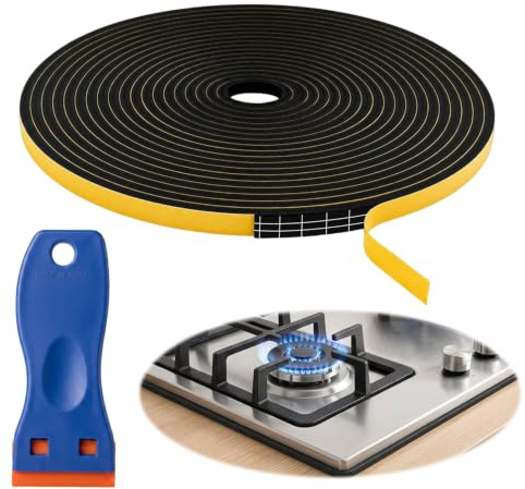 Self-Adhesive Foam Sealant Strip, 5m Hob Sealing Tape with Scraper, 6mm x 3mm High-Temperature Resistant Rubber Waterproof Adhesive Strip for Induction Cooktop Ceramic Hob Kitchen Sink