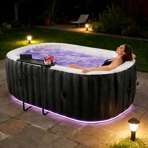 SUNYRISY Aufblasbarer Whirlpool Outdoor mit LED, 1-2 Personen Spa Pool Hot Tub 190x120cm 100 Massagedüsen Winterfest Whirlpool inkl. Heizpumpe, Filter & Staubdichte Abdeckung