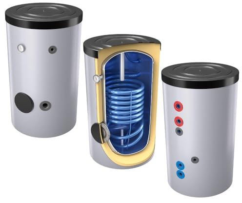 160 L Warmwasserspeicher mit 1 Wärmetauscher inkl. Isolierung, 6 kW Heizelement, Thermoregler, Flansch u. Dichtung
