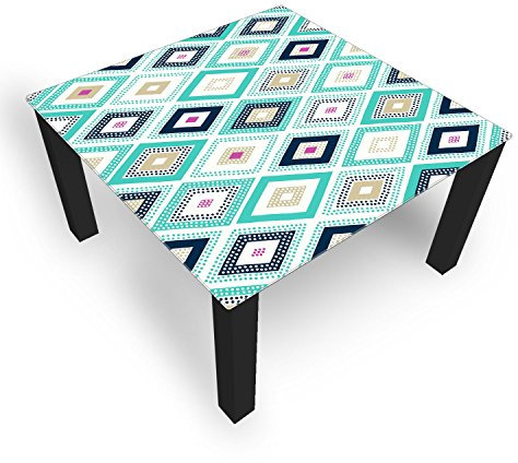DekoGlas Couchtisch 'Diamanten Türkis' Glastisch Beistelltisch für Wohnzimmer, Motiv Kaffee-Tisch 100x100 cm in Schwarz oder Weiß