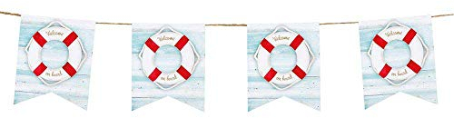 Boland 44381 - Wimpelkette Welcome on Board, Länge 400 cm, Willkommen, Rettungsring, Maritim, Girlande, Papierdekoration, Wanddekoration, Mottoparty, Schiffstaufe, Karneval, Bühne