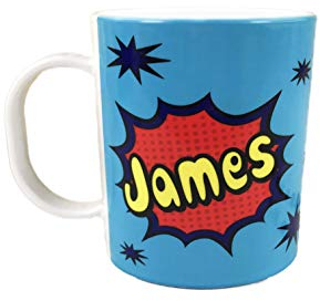 The Supreme Gift Company Children's Personalised Plastic Unbreakable Cup - POW BLUE - Superhero - BPA Free Kids Drinks Juice Mug