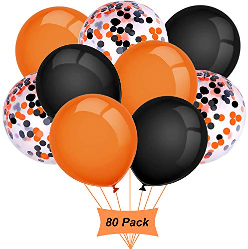 Gxhong Luftballons Orange Schwarz, 12 Zoll Halloween Luftballons, Halloween Deko Konfetti Luftballons Bunte Ballons Halloween Party Luftballons Helium Latex Luftballons (80 Stück)
