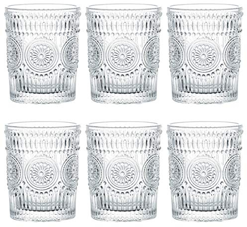 Kingrol 6 Stück Wassergläser 270ml Geprägte Trinkglas Vintage Saftgläser Cocktailgläser Longdrinkgläser für Wasser Saft Bier Milch Getränke